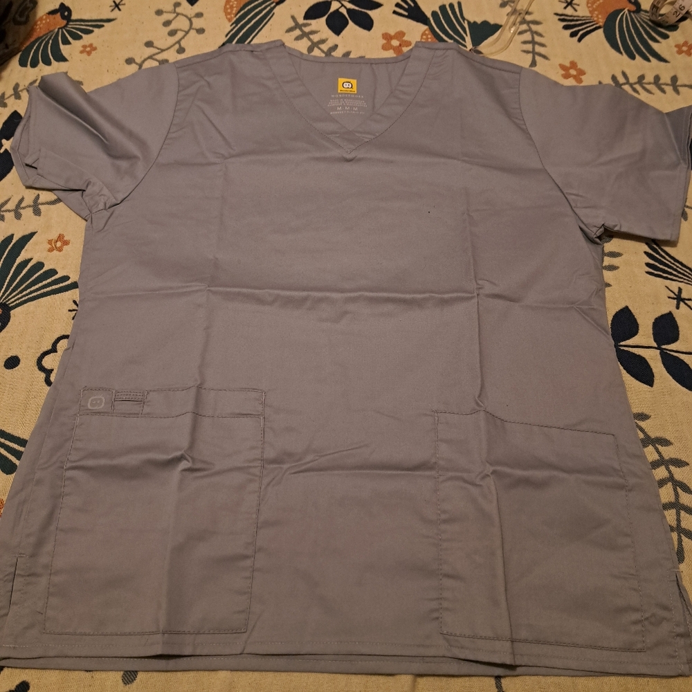 Gray V-Neck Scrub Top